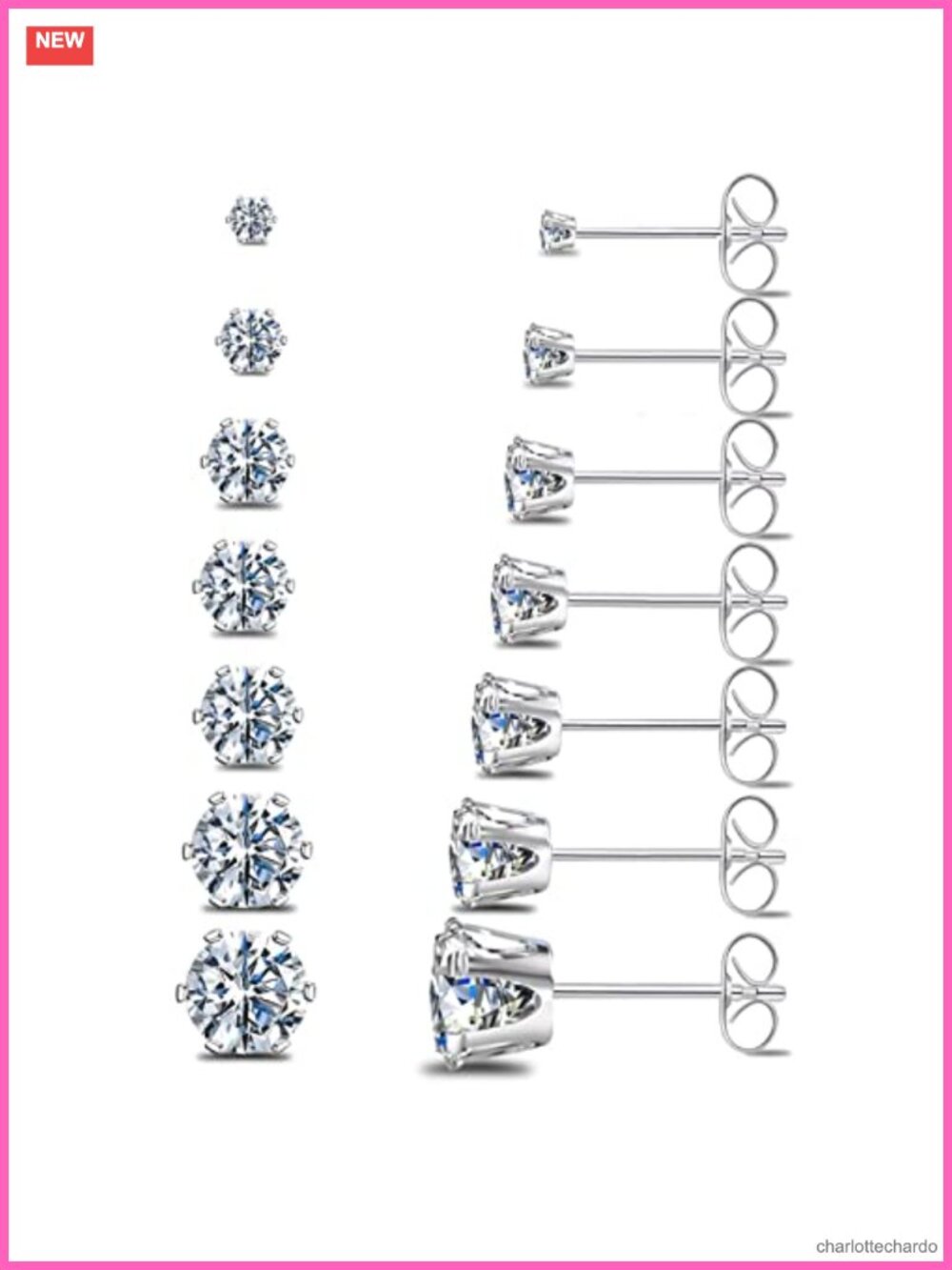 7 Pair Hypoallergenic Surgical Titanium Steel CZ Stud Earrings Set